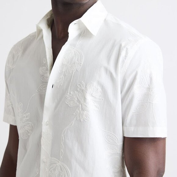 NWT Short-Sleeves Tailored-Fit Dress Shirt with Floral Embroideries - Picture 1 of 3